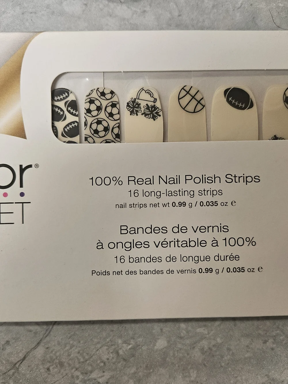 Color Street Cream Nail Strips with Black Sports Icons